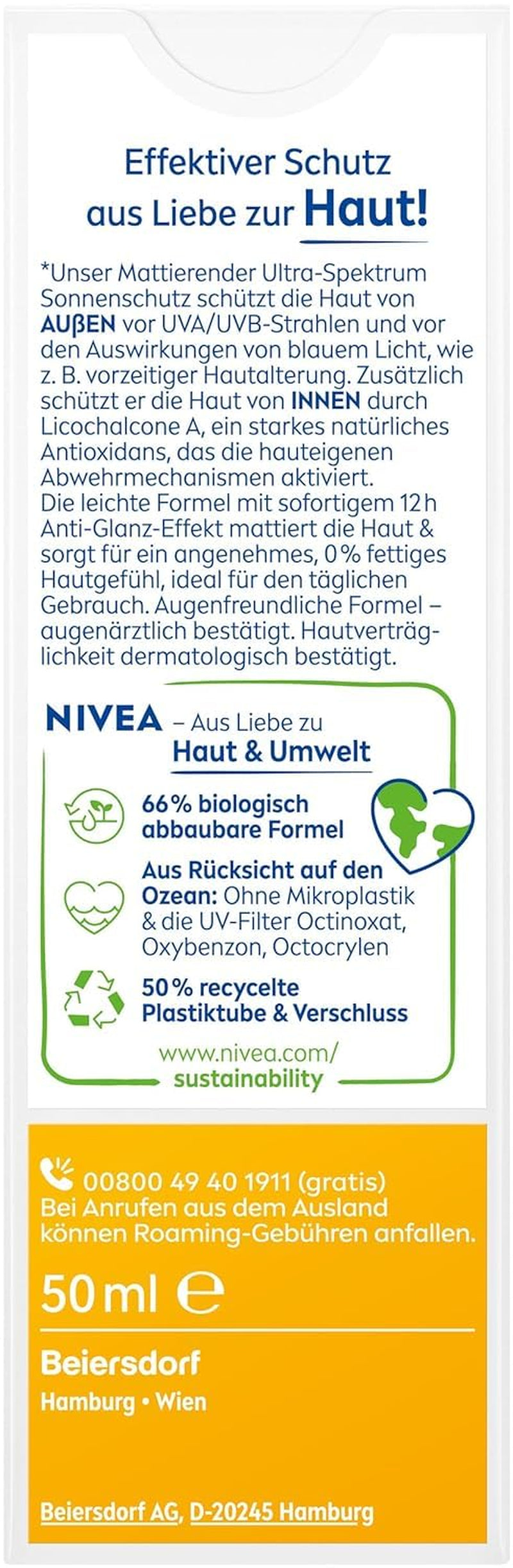 NIVEA SUN UV Gesicht Mattierender Sonnenschutz LSF 50 (50 Ml), Nicht Fettende Sonnencreme Für Das Gesicht, Sofort Wirksame Sonnenmilch Mit Leichter Textur