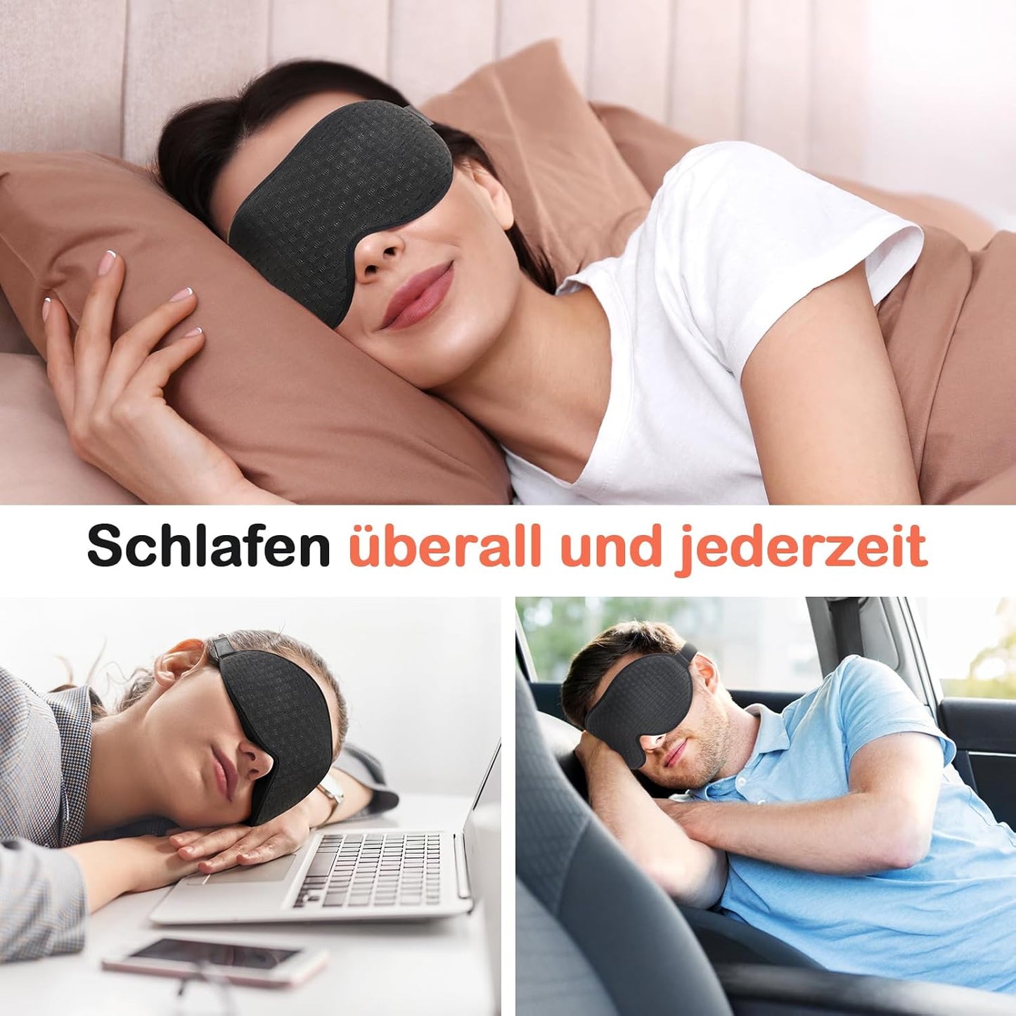 INNELO Schlafmaske Für Herren Frauen, 2024 Bequeme Atmungsaktive 3D Augenmaske, Mit Tiefen Augenhöhlen Und Erhöhten Nasenpads, 100% Lichtblockierende Schlafbrille Mit Memory Foam Für Reisen, Schwarz