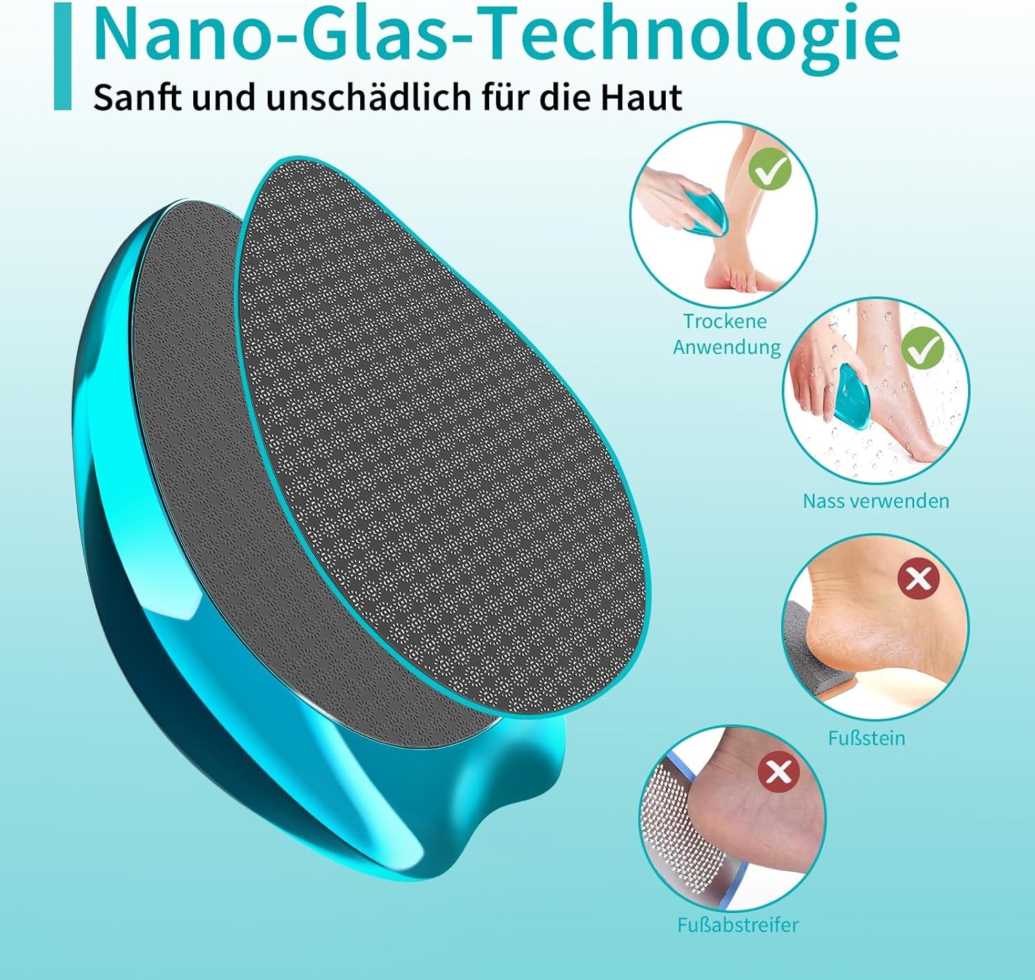 2In1 Nano Glas Hornhautentferner,Hochwirksame Hornhaut Entfernung Für Nass&Trocken Füsse,Professionelle Hornhautfeile Hornhautraspel Zur Fußpflege Sicher&Schnell Hornhautentfernung (Blau)