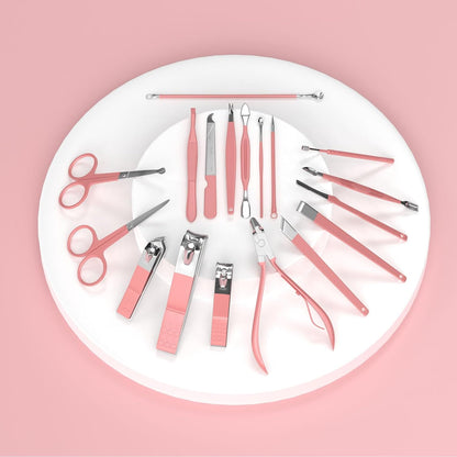 Maniküre-Set 18 in 1 Professionelles Pediküre-Set Nagelschere Grooming Kit Mit Leder Kulturbeutel in Pink