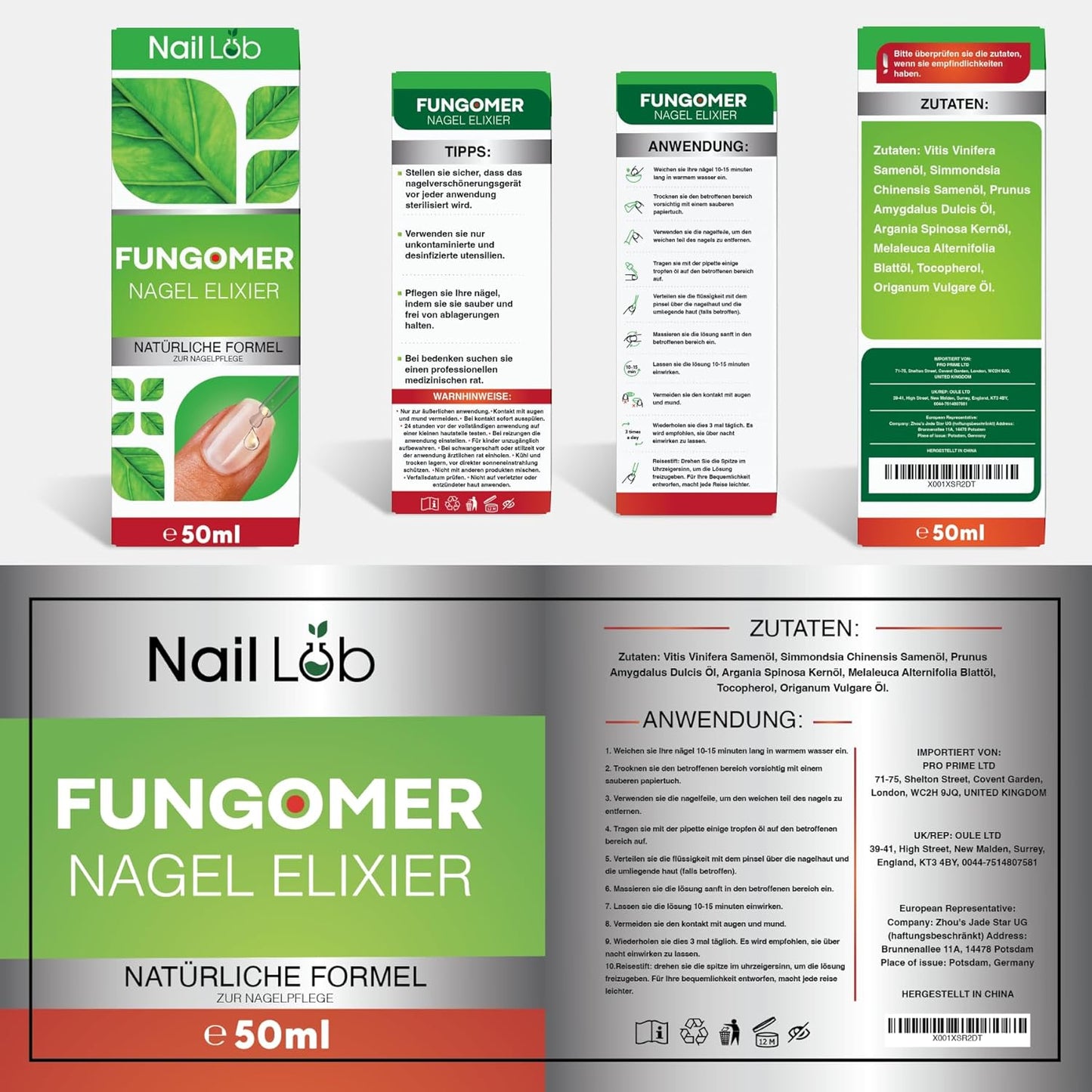 Fungomer Nagel-Elixier - Repariert Beschädigte Und Verfärbte Nägel - 50Ml - Enthält Teebaumöl, Geeignet Für Finger- Und Zehennägel Extra Stark - Kostenloser 3Ml Nagelstift + Nagelfeile