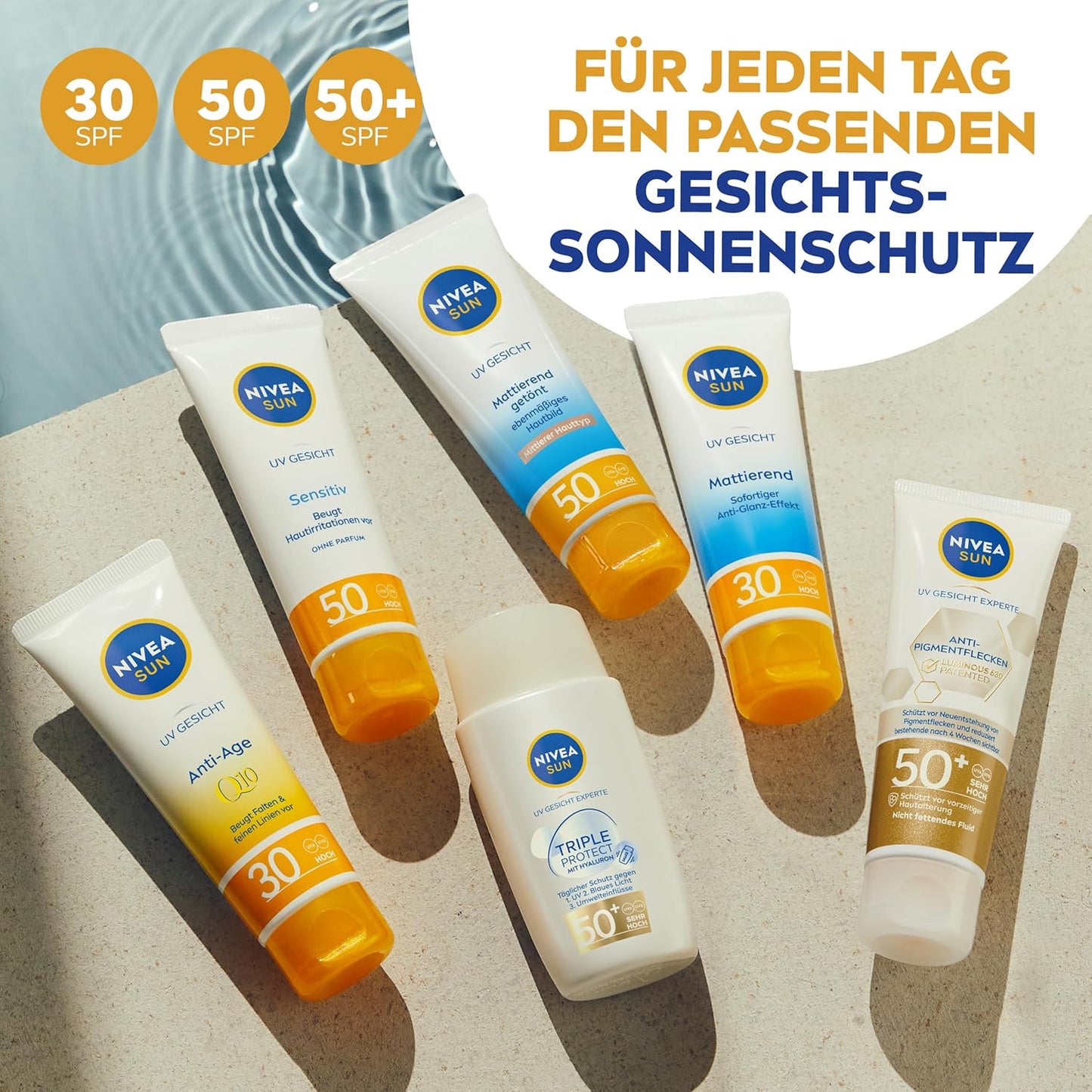 NIVEA SUN UV Gesicht Mattierender Sonnenschutz LSF 50 (50 Ml), Nicht Fettende Sonnencreme Für Das Gesicht, Sofort Wirksame Sonnenmilch Mit Leichter Textur