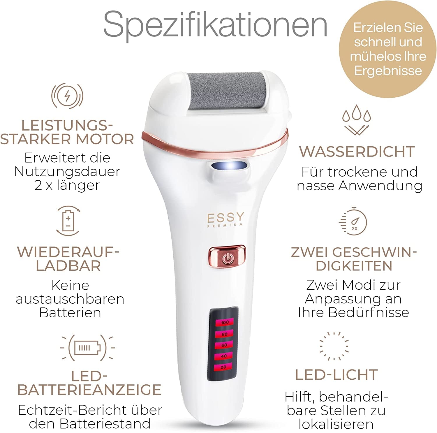 Essy Hornhautentferner Elektrisch Testsieger Mit 5 Ersatzrollen Hornhaut Entfernen Elektrischer Hornhautentferner Fußpflegegerät Pediküre Set Elektronisch Fußpflege Hornhautfeile (White)