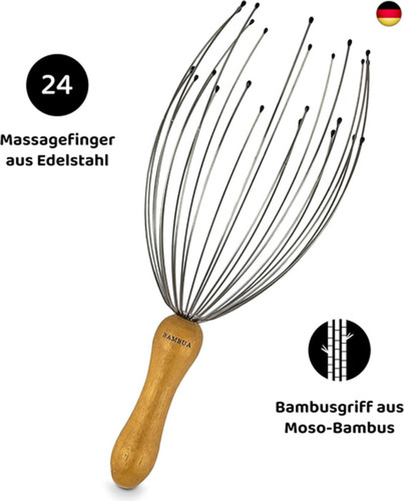 BAMBUA - Kopfmassage Spinne Mit 24 Fingern - Bambusgriff - Hergestellt Aus
