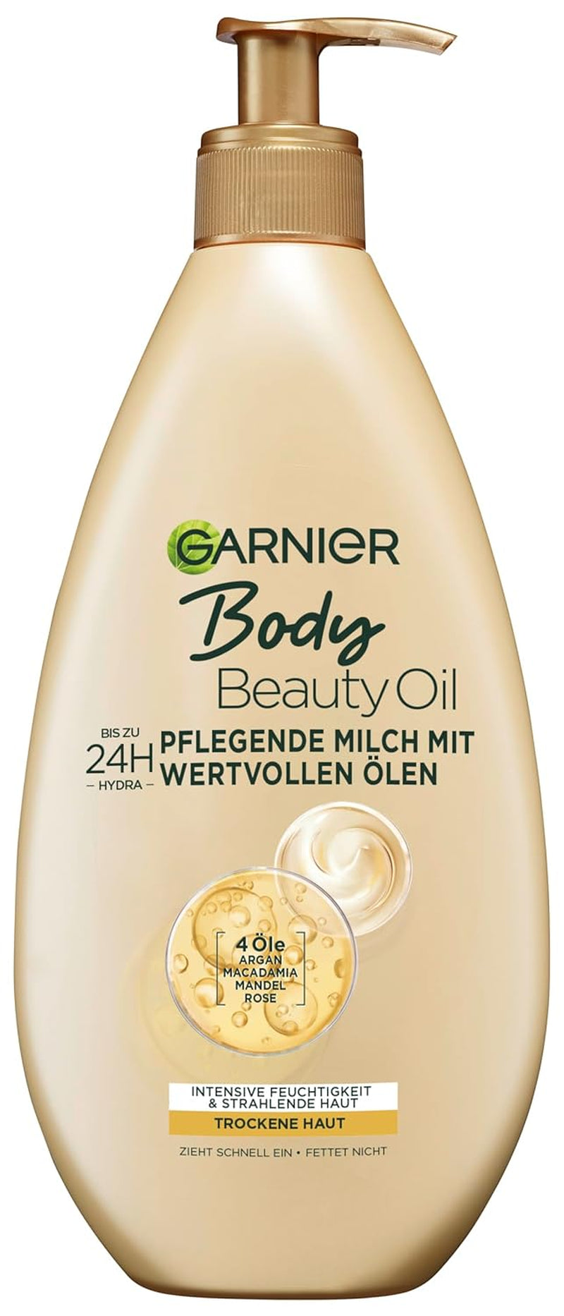 Garnier Nährende Öl Milch/Körper Öl Mit 4 Wertvollen Ölen: Argan, Macadamia, Mandel, Rose, Für Trockene Haut- Fettet Nicht, Klebt Nicht, Oil Beauty, 1Er Pack - 400Ml