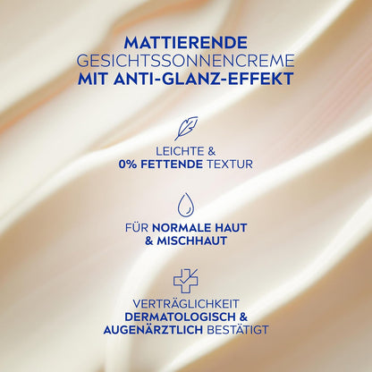 NIVEA SUN UV Gesicht Mattierender Sonnenschutz LSF 50 (50 Ml), Nicht Fettende Sonnencreme Für Das Gesicht, Sofort Wirksame Sonnenmilch Mit Leichter Textur