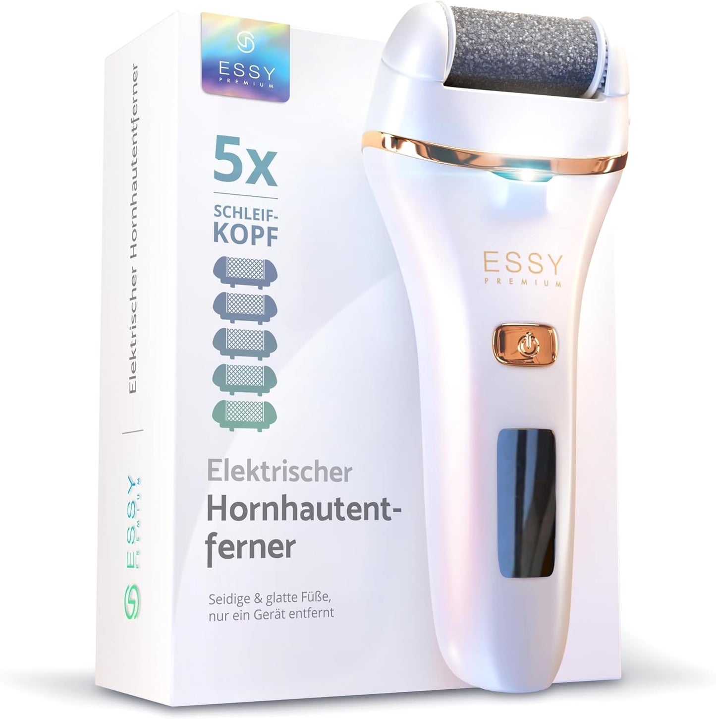 Essy Hornhautentferner Elektrisch Testsieger Mit 5 Ersatzrollen Hornhaut Entfernen Elektrischer Hornhautentferner Fußpflegegerät Pediküre Set Elektronisch Fußpflege Hornhautfeile (White)