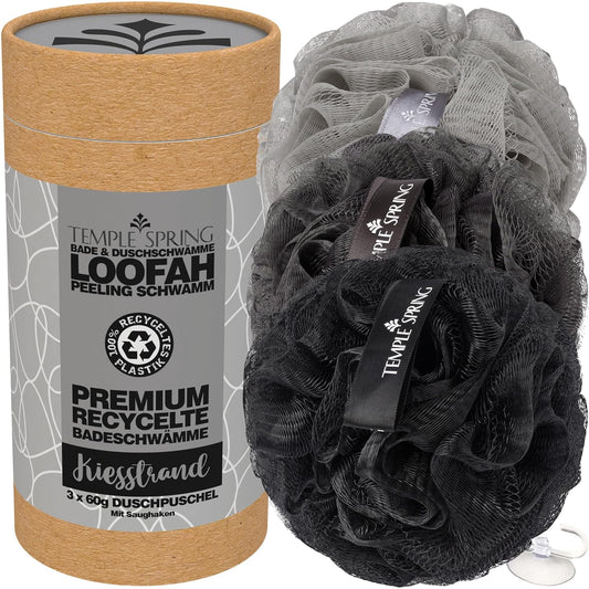 Temple Spring Recycelter Duschschwamm, Körperpeeling Badeschwamm, Luffa Schwamm, Peeling Schwamm Für Eingewachsene Haare, Waschschwamm Körper, Loofah Body Scrubber, Duschschwamm Körper - Kiesstrand