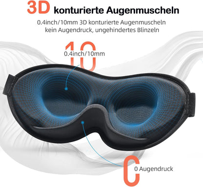 INNELO Schlafmaske Für Herren Frauen, 2024 Bequeme Atmungsaktive 3D Augenmaske, Mit Tiefen Augenhöhlen Und Erhöhten Nasenpads, 100％ Lichtblockierende Schlafbrille Mit Memory Foam Für Reisen, Schwarz